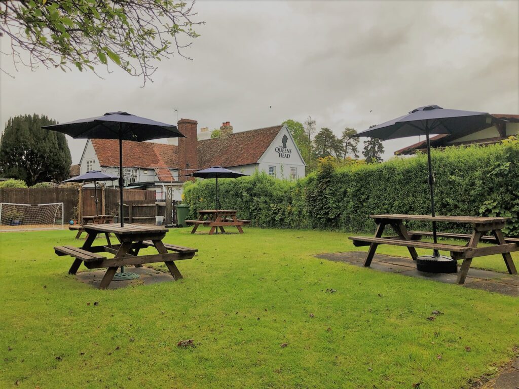 Pub pub garden at the Queens Head Harston Cambridgeshire